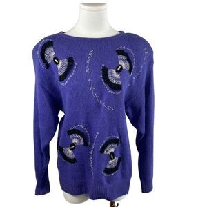 1989 Vintage‎ I.B. Diffusion Silk blend Beaded, embroidered purple sweater, sz S